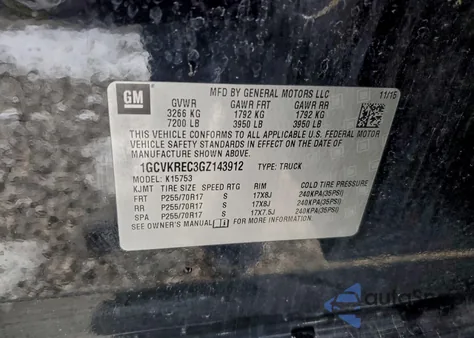 2016 Chevrolet Silverado K1500 Lt z USA, uszkodzony, nr VIN 1GCVKREC3GZ143912